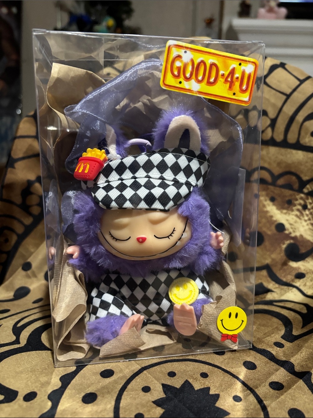 Purple Plush LABUBU Doll with Original Mc Donald’s Checkered Outfit.
